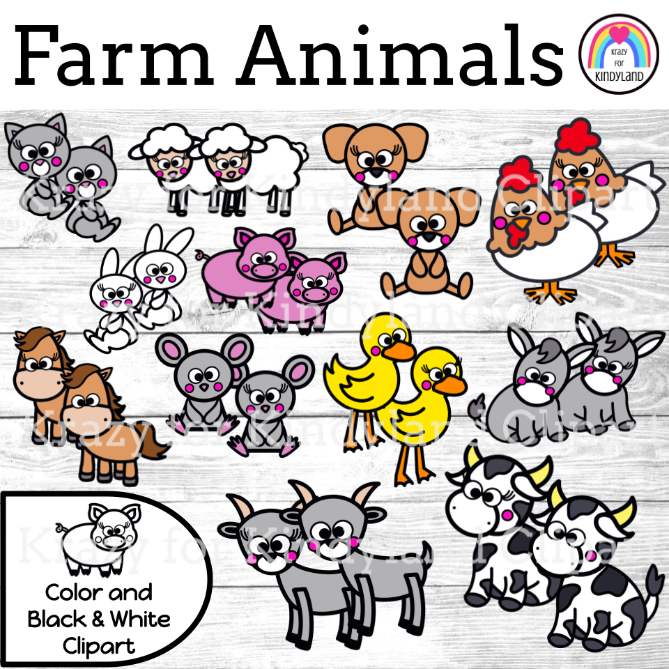 farm animals clip art black and white
